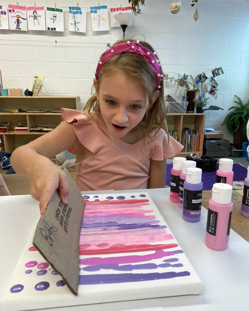 girl doing artwork in VPK in Pinecrest, FL, South Miami, Coconut Grove, and Coral Gables