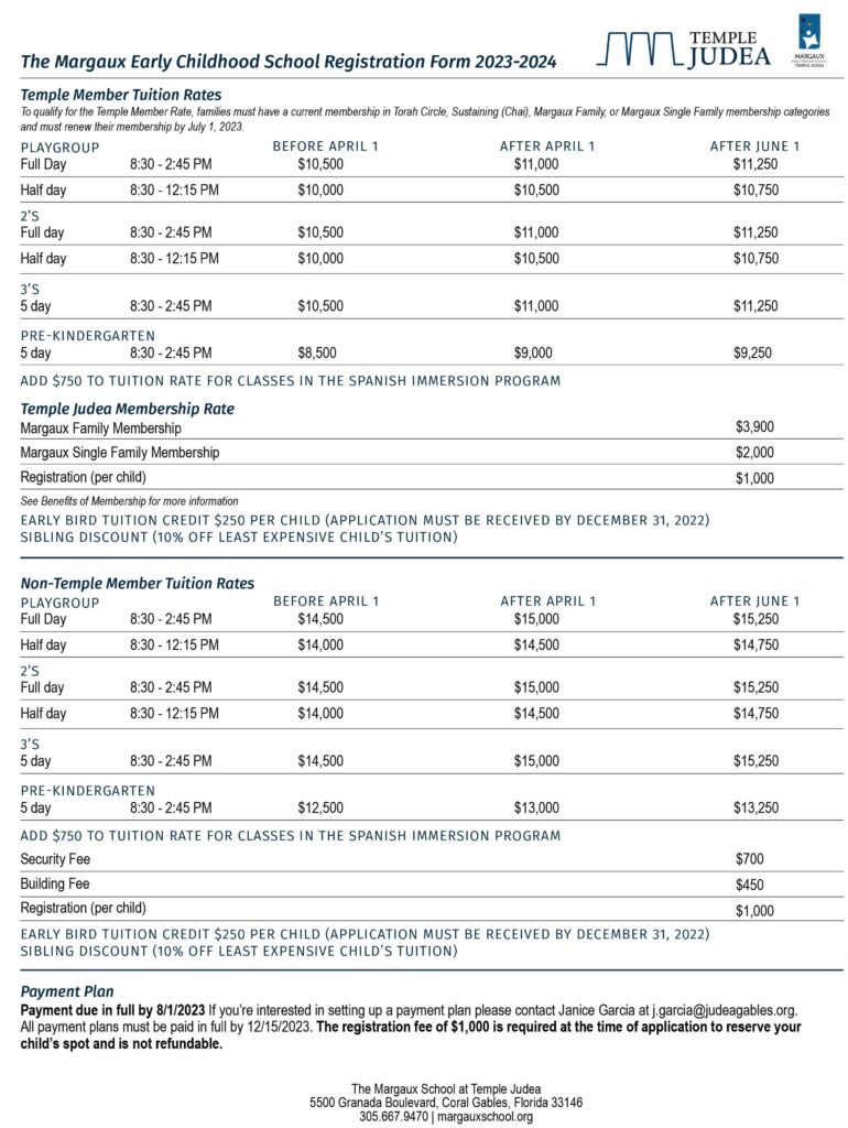 2023-24 Margaux School Fee Sheet